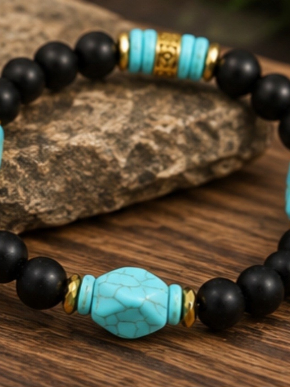 Turquoise & Black Beaded Men's Bracelet